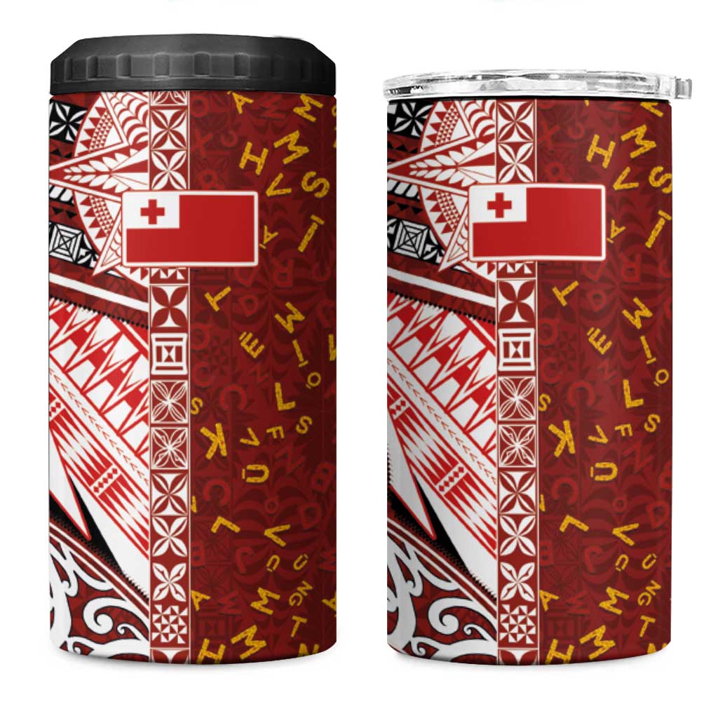 Tonga Language Week 4 in 1 Can Cooler Tumbler Ngatu Pattern and Tongan Alphabet LT03 One Size: 16 oz Red - Polynesian Pride