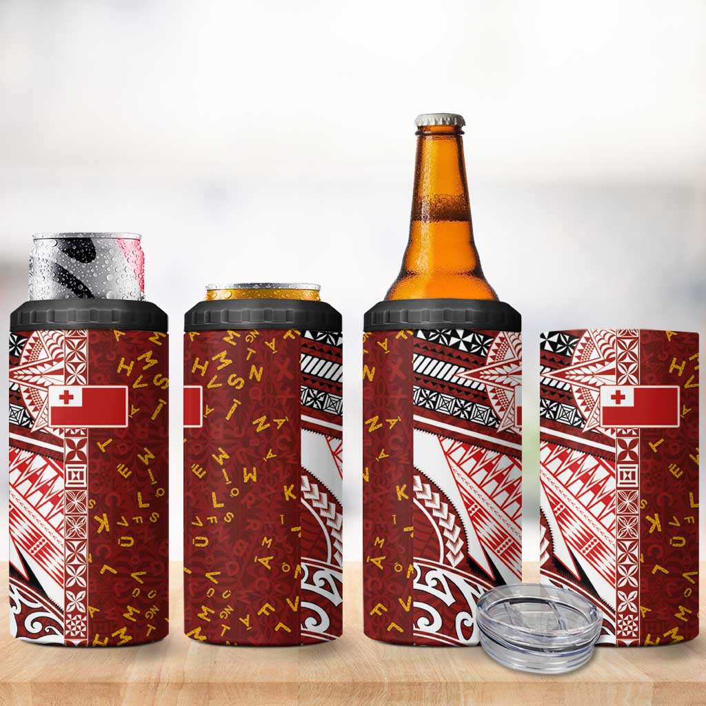 Tonga Language Week 4 in 1 Can Cooler Tumbler Ngatu Pattern and Tongan Alphabet LT03 - Polynesian Pride