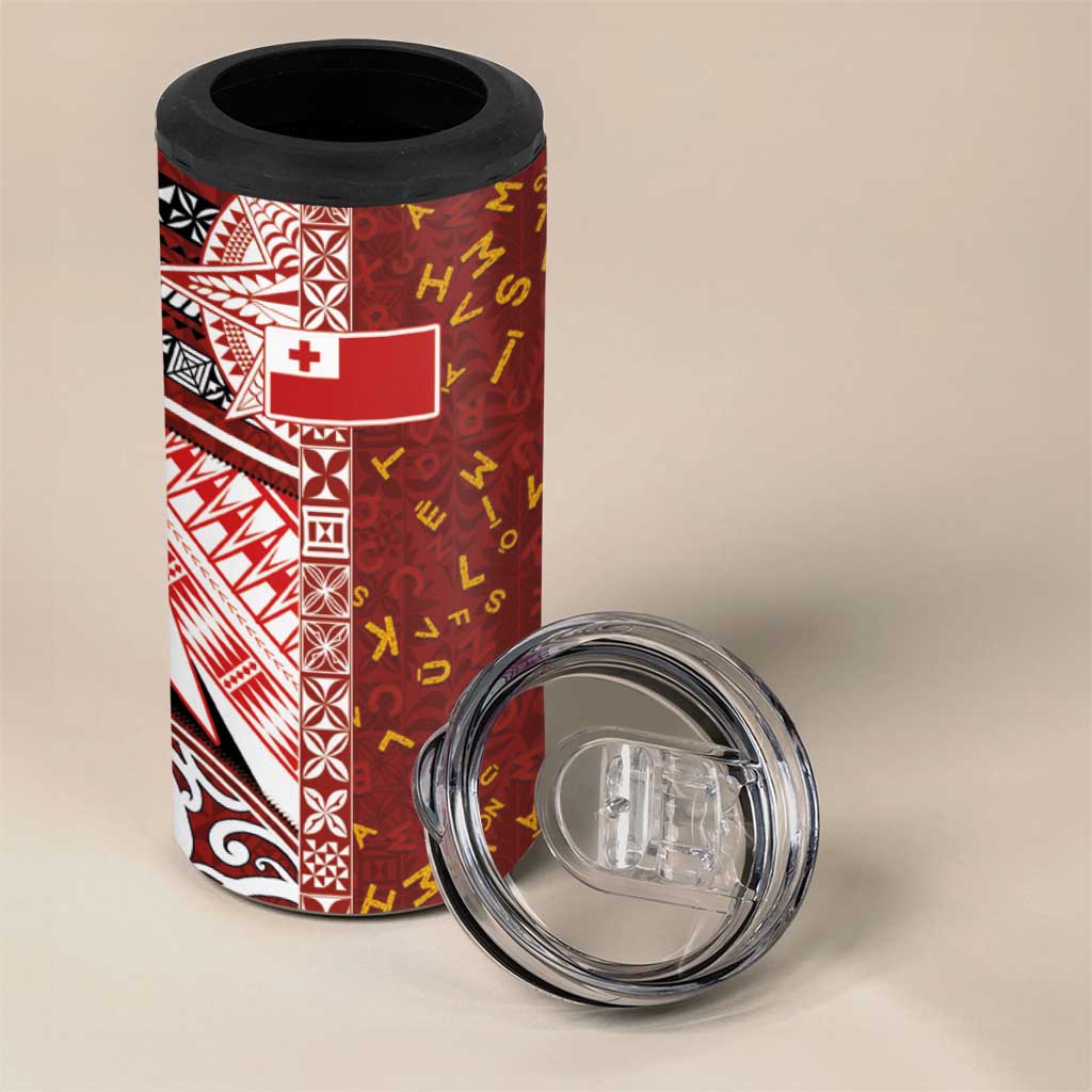 Tonga Language Week 4 in 1 Can Cooler Tumbler Ngatu Pattern and Tongan Alphabet LT03 - Polynesian Pride