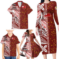 Tonga Language Week Family Matching Long Sleeve Bodycon Dress and Hawaiian Shirt Ngatu Pattern and Tongan Alphabet LT03 - Polynesian Pride