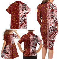 Tonga Language Week Family Matching Long Sleeve Bodycon Dress and Hawaiian Shirt Ngatu Pattern and Tongan Alphabet LT03 - Polynesian Pride
