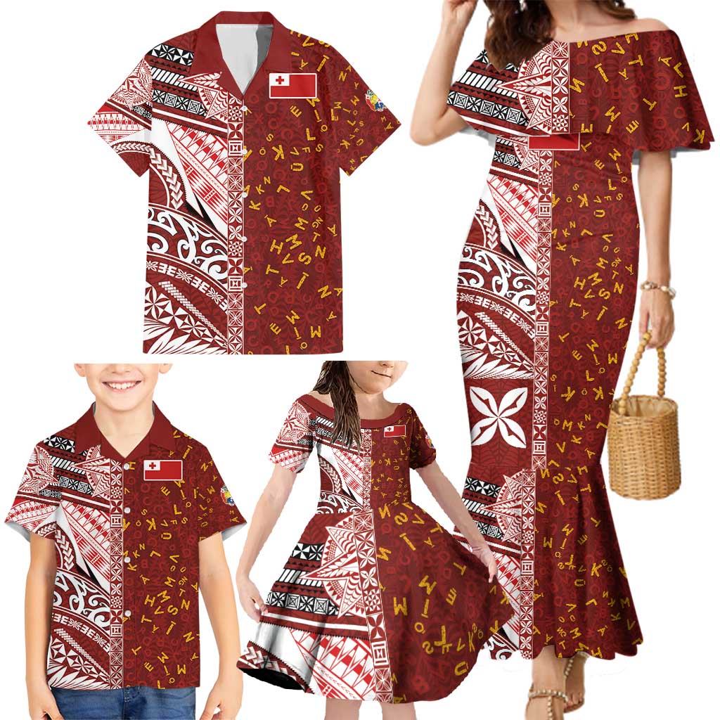 Tonga Language Week Family Matching Mermaid Dress and Hawaiian Shirt Ngatu Pattern and Tongan Alphabet LT03 - Polynesian Pride