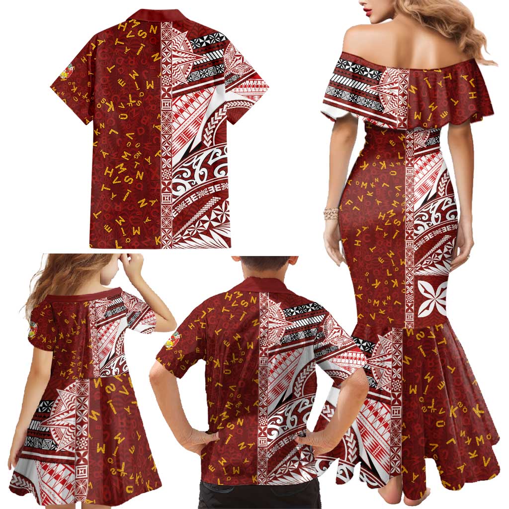 Tonga Language Week Family Matching Mermaid Dress and Hawaiian Shirt Ngatu Pattern and Tongan Alphabet LT03 - Polynesian Pride