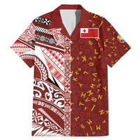 Tonga Language Week Family Matching Mermaid Dress and Hawaiian Shirt Ngatu Pattern and Tongan Alphabet LT03 Dad's Shirt - Short Sleeve Red - Polynesian Pride