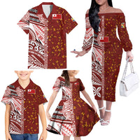 Tonga Language Week Family Matching Off The Shoulder Long Sleeve Dress and Hawaiian Shirt Ngatu Pattern and Tongan Alphabet LT03 - Polynesian Pride