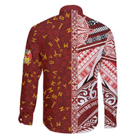 Tonga Language Week Family Matching Off The Shoulder Long Sleeve Dress and Hawaiian Shirt Ngatu Pattern and Tongan Alphabet LT03 - Polynesian Pride