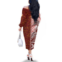 Tonga Language Week Family Matching Off The Shoulder Long Sleeve Dress and Hawaiian Shirt Ngatu Pattern and Tongan Alphabet LT03 - Polynesian Pride