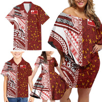 Tonga Language Week Family Matching Off Shoulder Short Dress and Hawaiian Shirt Ngatu Pattern and Tongan Alphabet LT03 - Polynesian Pride