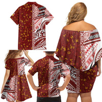 Tonga Language Week Family Matching Off Shoulder Short Dress and Hawaiian Shirt Ngatu Pattern and Tongan Alphabet LT03 - Polynesian Pride