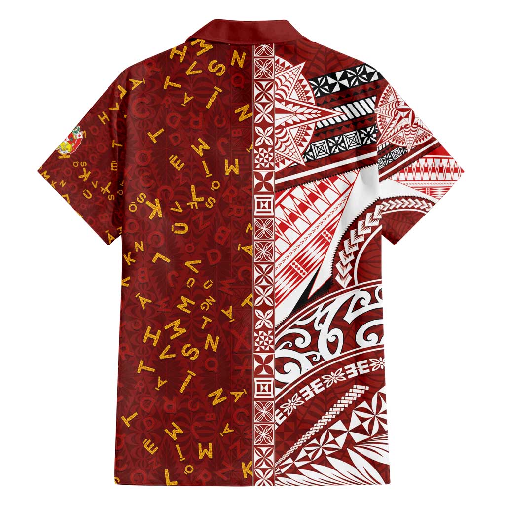 Tonga Language Week Family Matching Off Shoulder Short Dress and Hawaiian Shirt Ngatu Pattern and Tongan Alphabet LT03 - Polynesian Pride