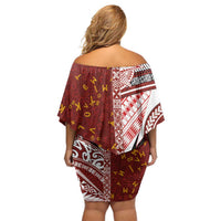 Tonga Language Week Family Matching Off Shoulder Short Dress and Hawaiian Shirt Ngatu Pattern and Tongan Alphabet LT03 - Polynesian Pride