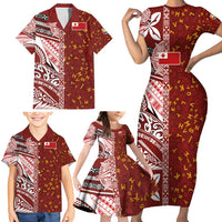Tonga Language Week Family Matching Short Sleeve Bodycon Dress and Hawaiian Shirt Ngatu Pattern and Tongan Alphabet LT03 - Polynesian Pride