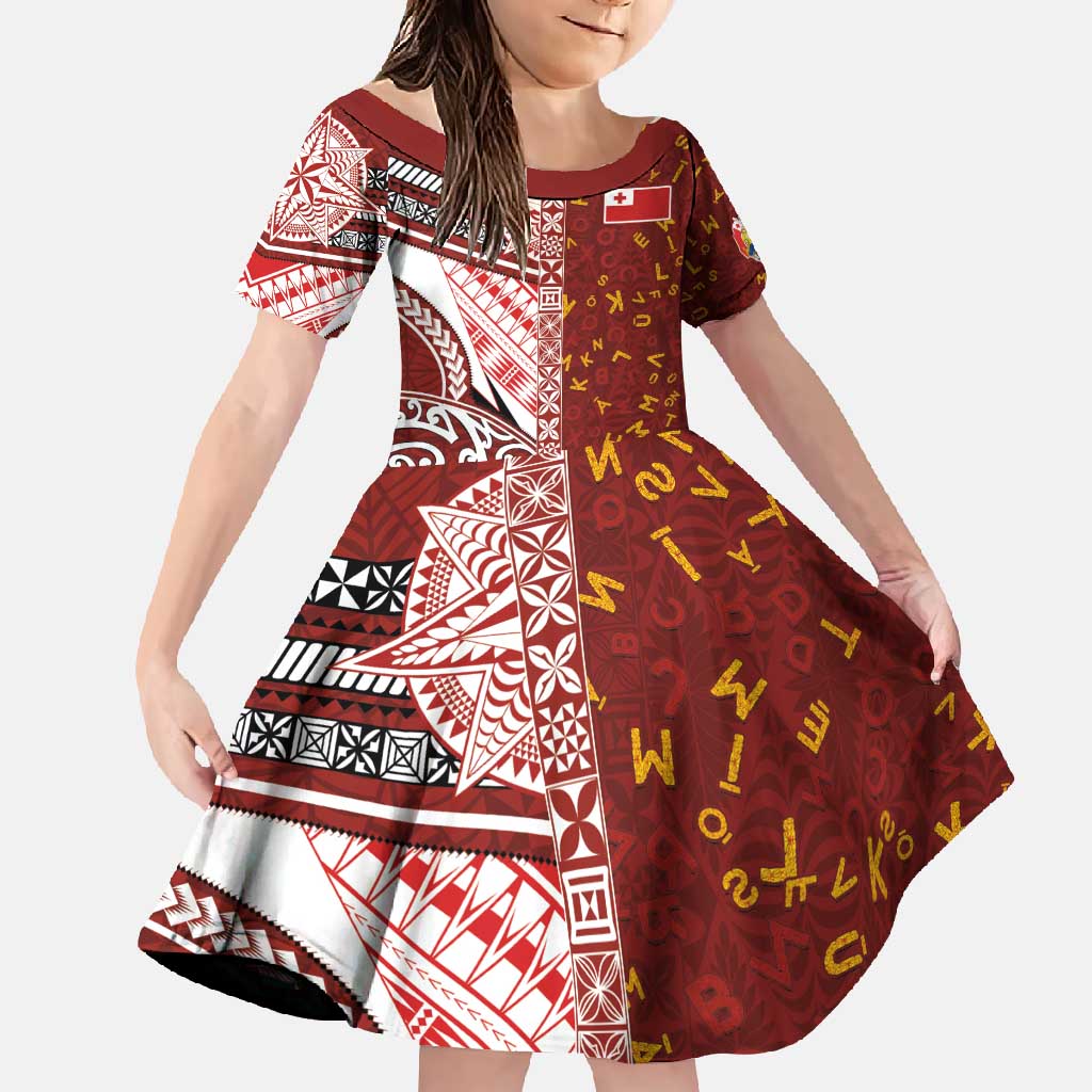 Tonga Language Week Family Matching Summer Maxi Dress and Hawaiian Shirt Ngatu Pattern and Tongan Alphabet - Polynesian Pride