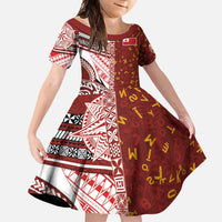 Tonga Language Week Family Matching Tank Maxi Dress and Hawaiian Shirt Ngatu Pattern and Tongan Alphabet LT03 Daughter's Dress Red - Polynesian Pride