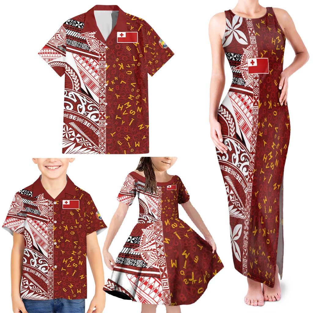 Tonga Language Week Family Matching Tank Maxi Dress and Hawaiian Shirt Ngatu Pattern and Tongan Alphabet LT03 - Polynesian Pride