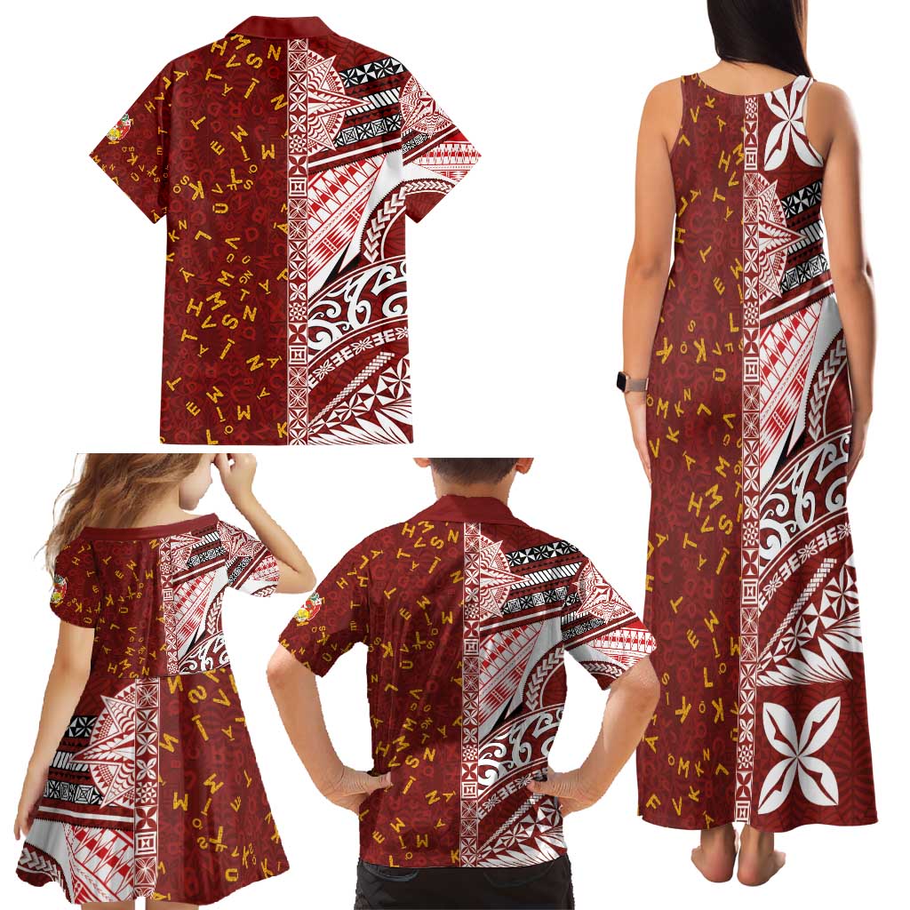 Tonga Language Week Family Matching Tank Maxi Dress and Hawaiian Shirt Ngatu Pattern and Tongan Alphabet LT03 - Polynesian Pride