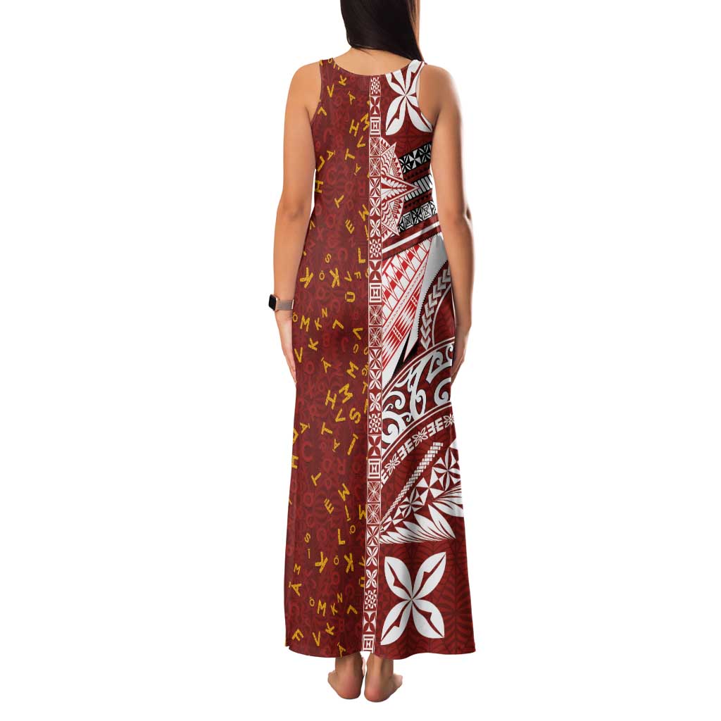 Tonga Language Week Family Matching Tank Maxi Dress and Hawaiian Shirt Ngatu Pattern and Tongan Alphabet LT03 - Polynesian Pride