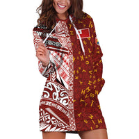 Tonga Language Week Hoodie Dress Ngatu Pattern and Tongan Alphabet LT03 Red - Polynesian Pride