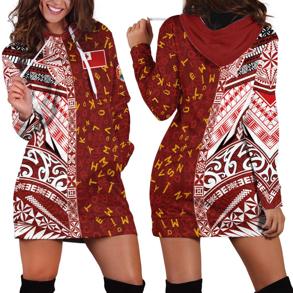Tonga Language Week Hoodie Dress Ngatu Pattern and Tongan Alphabet LT03 - Polynesian Pride