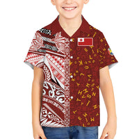 Tonga Language Week Kid Hawaiian Shirt Ngatu Pattern and Tongan Alphabet LT03 Kid Red - Polynesian Pride