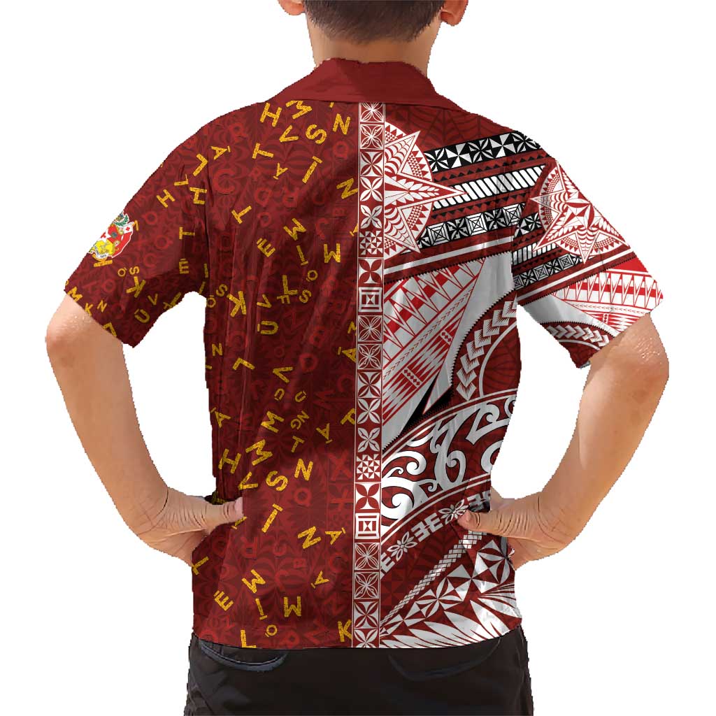 Tonga Language Week Kid Hawaiian Shirt Ngatu Pattern and Tongan Alphabet LT03 - Polynesian Pride