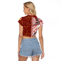 Tonga Language Week Raglan Cropped T Shirt Ngatu Pattern and Tongan Alphabet LT03 - Polynesian Pride