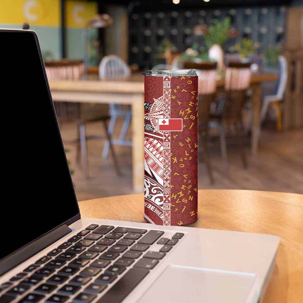 Tonga Language Week Skinny Tumbler Ngatu Pattern and Tongan Alphabet - Polynesian Pride