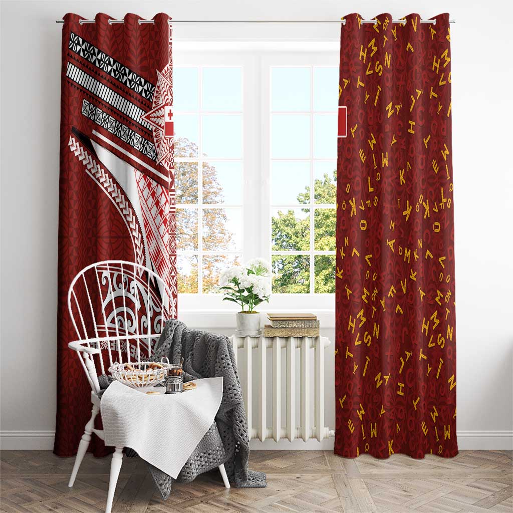Tonga Language Week Window Curtain Ngatu Pattern and Tongan Alphabet - Polynesian Pride