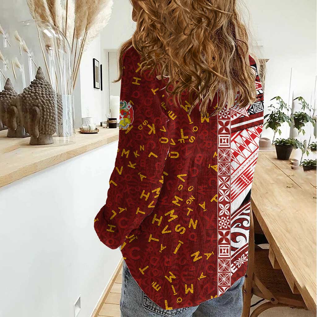 Tonga Language Week Women Casual Shirt Ngatu Pattern and Tongan Alphabet - Polynesian Pride