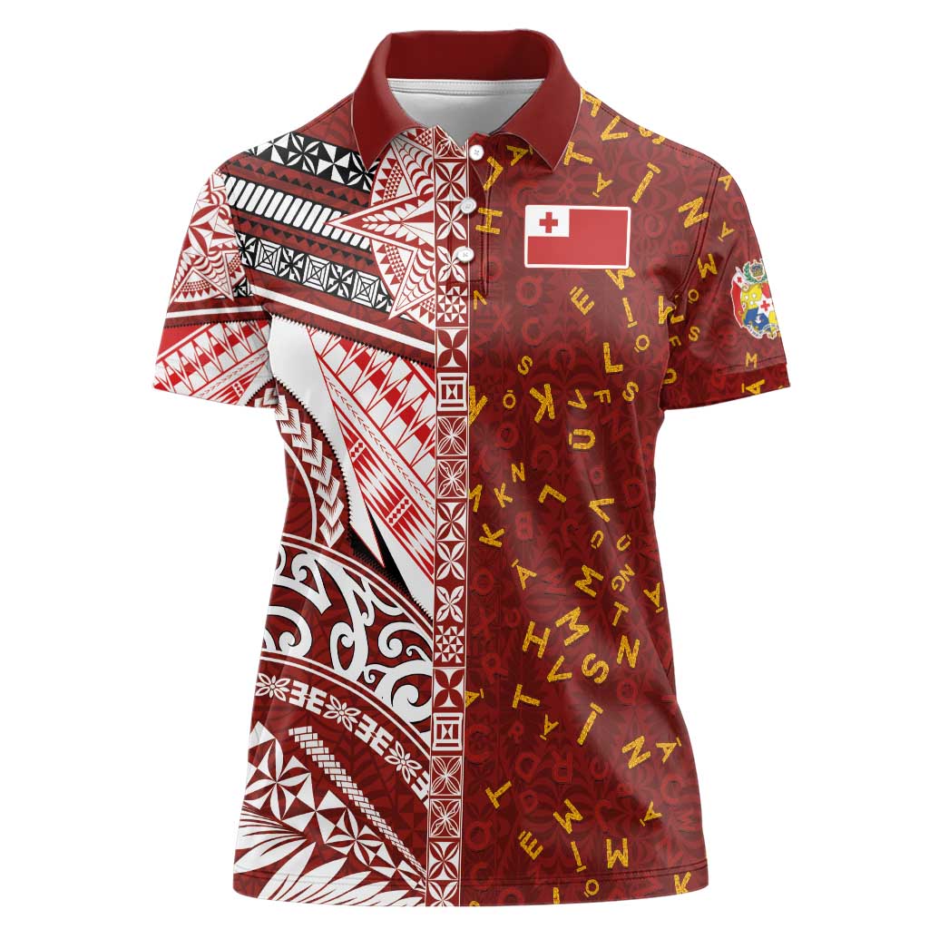 Tonga Language Week Women Polo Shirt Ngatu Pattern and Tongan Alphabet - Polynesian Pride