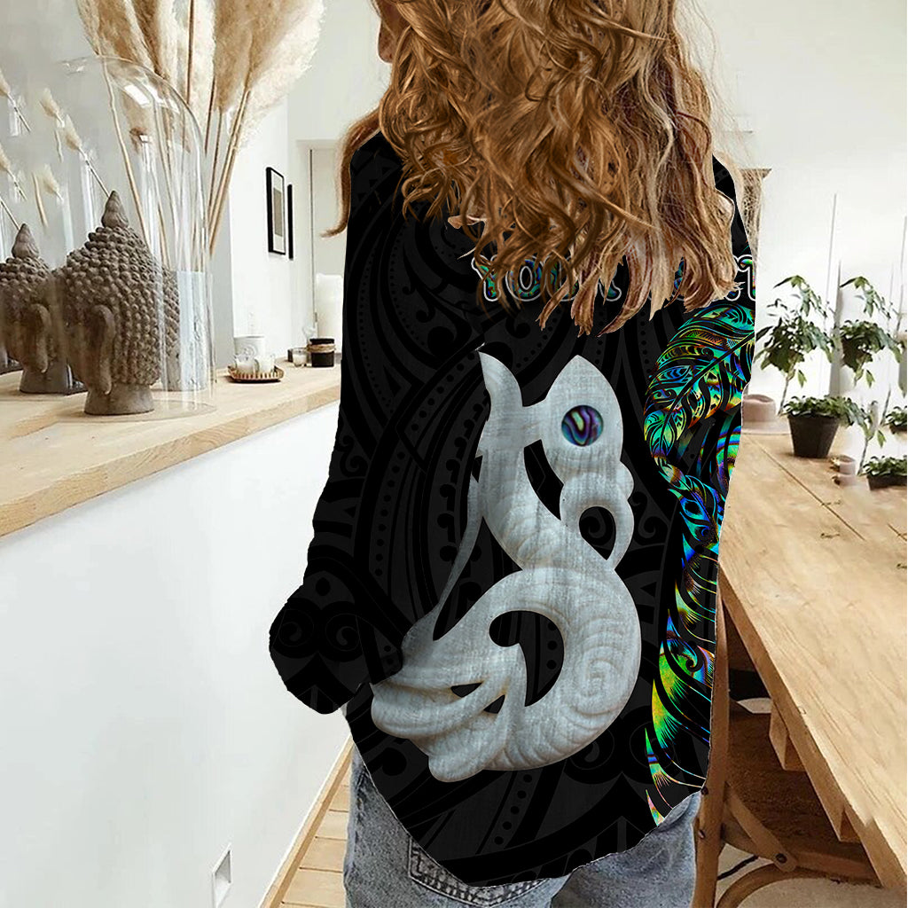 Custom New Zealand Women Casual Shirt Silver Fern and Manaia with Papua Shell Maori Tribal LT03 - Polynesian Pride