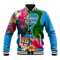 Personalised Malampa Fiji Day Baseball Jacket Tropical Plants Mix Polynesian and Tapa Pattern LT03 Unisex Blue - Polynesian Pride