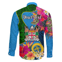 Personalised Malampa Fiji Day Family Matching Off Shoulder Long Sleeve Dress and Hawaiian Shirt Tropical Plants Mix Polynesian and Tapa Pattern LT03 - Polynesian Pride