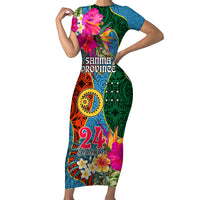 Personalised Sanma Day Family Matching Short Sleeve Bodycon Dress and Hawaiian Shirt Proud To Be A Ni-Van Beauty Pacific Flower LT03 - Polynesian Pride
