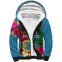 Personalised Sanma Day Sherpa Hoodie Proud To Be A Ni-Van Beauty Pacific Flower LT03 Unisex Blue - Polynesian Pride