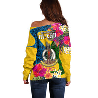 Malampa Day Off Shoulder Sweater Proud To Be A Ni-Van Beauty Pacific Flower LT03 - Polynesian Pride