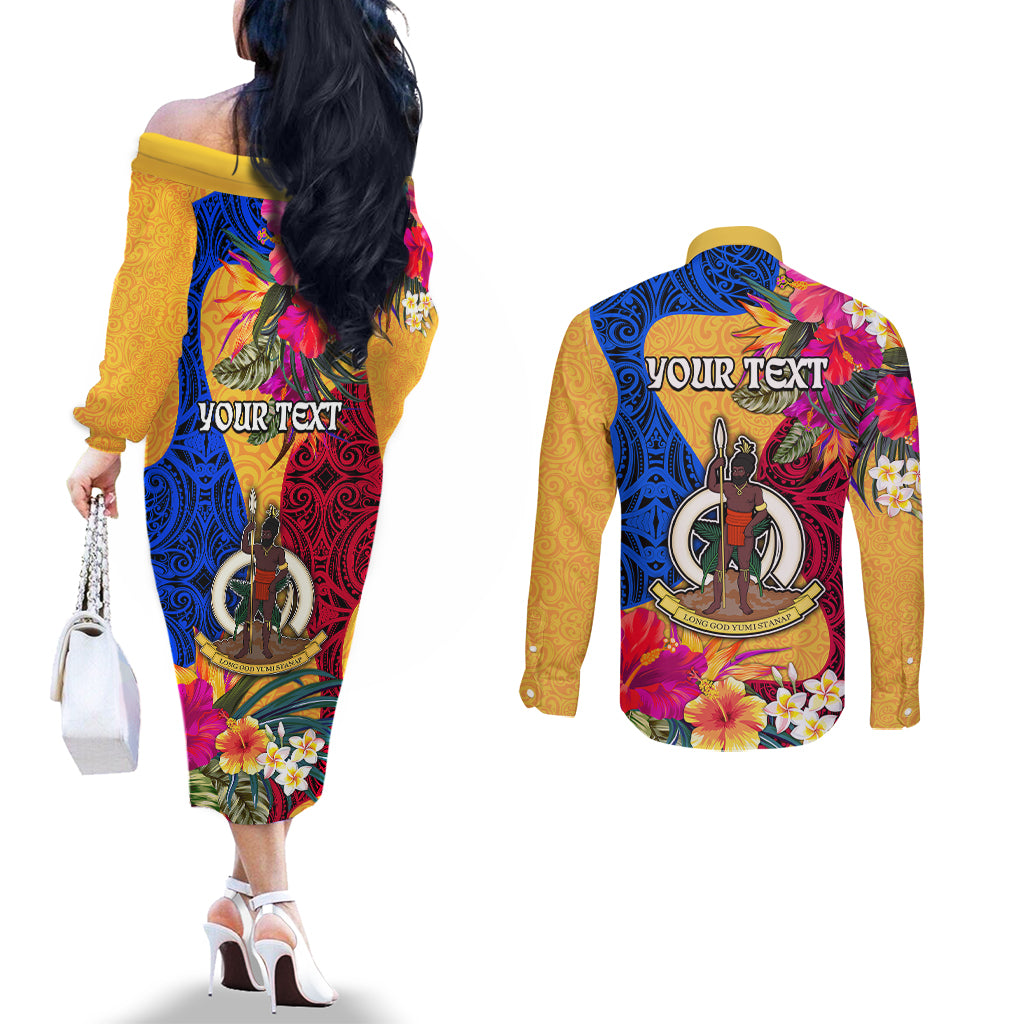 Personalised Torba Day Couples Matching Off The Shoulder Long Sleeve Dress and Long Sleeve Button Shirts Proud To Be A Ni-Van Beauty Pacific Flower LT03 - Polynesian Pride