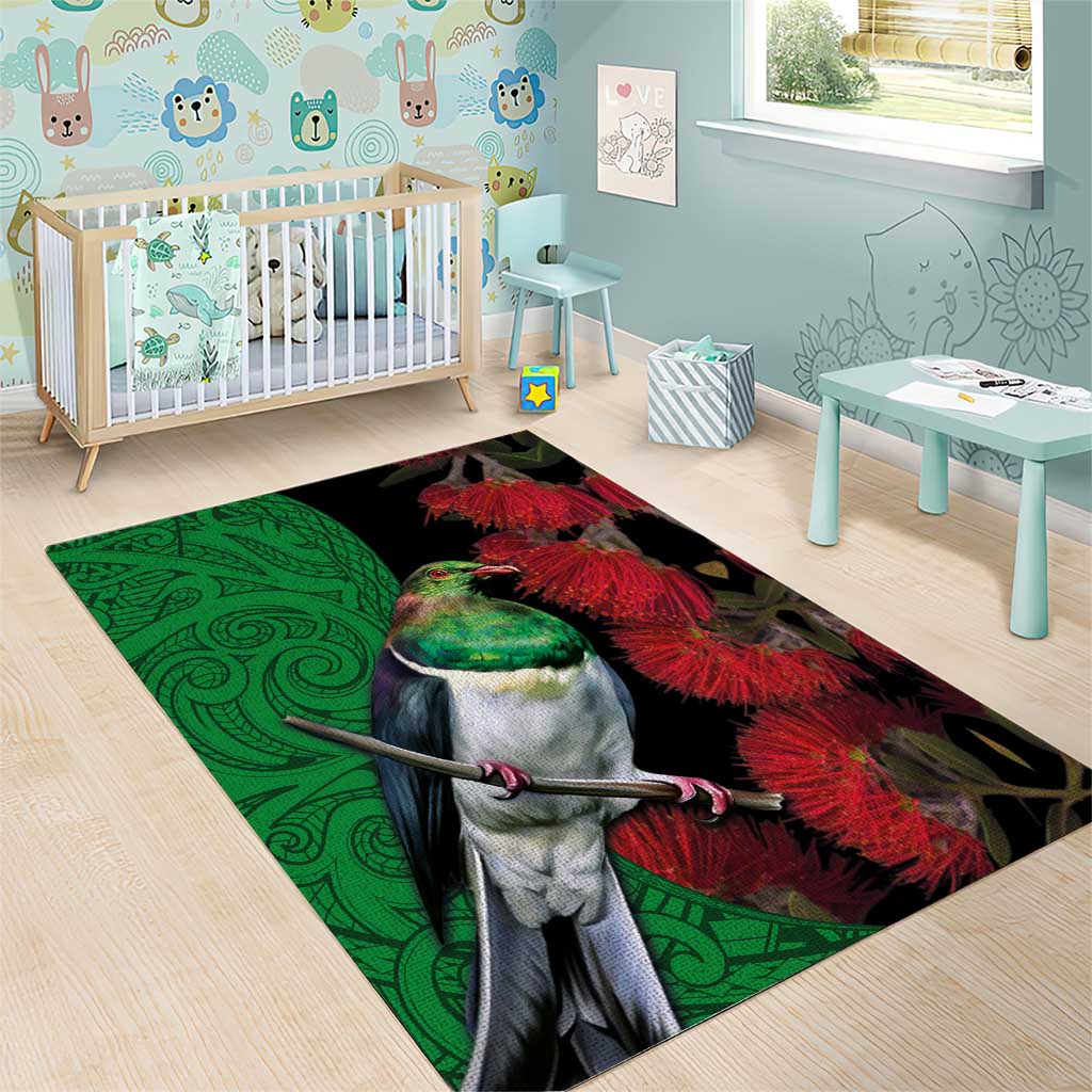 New Zealand Kereru And Pohutukawa Area Rug Maori Tribal Tattoo LT03 - Polynesian Pride