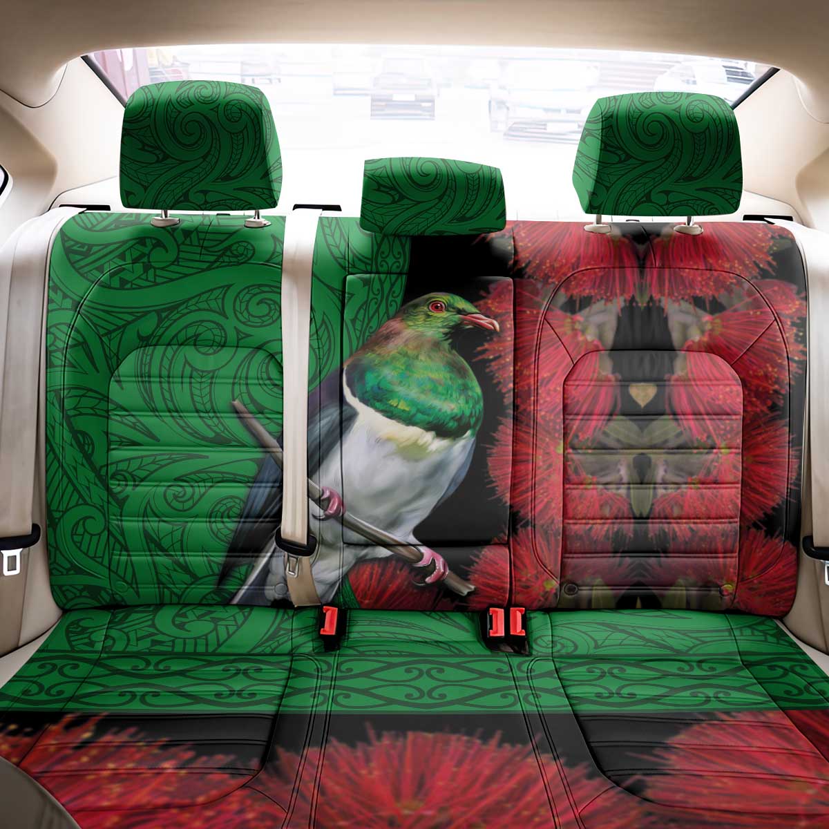 New Zealand Kereru And Pohutukawa Back Car Seat Cover Maori Tribal Tattoo LT03 - Polynesian Pride