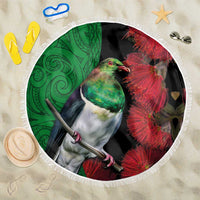 New Zealand Kereru And Pohutukawa Beach Blanket Maori Tribal Tattoo LT03 One Size 150cm Black - Polynesian Pride