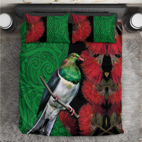 New Zealand Kereru And Pohutukawa Bedding Set Maori Tribal Tattoo LT03 Black - Polynesian Pride