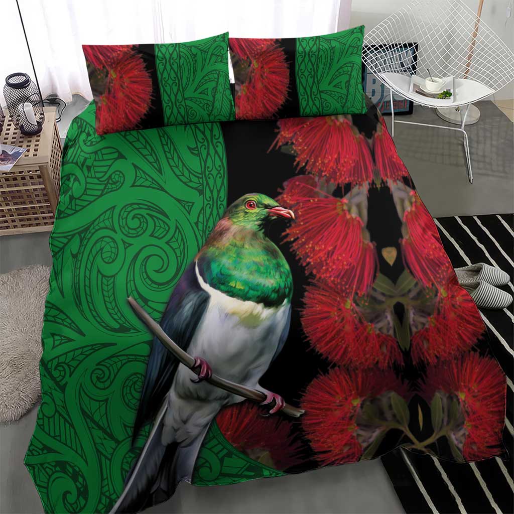 New Zealand Kereru And Pohutukawa Bedding Set Maori Tribal Tattoo LT03 - Polynesian Pride