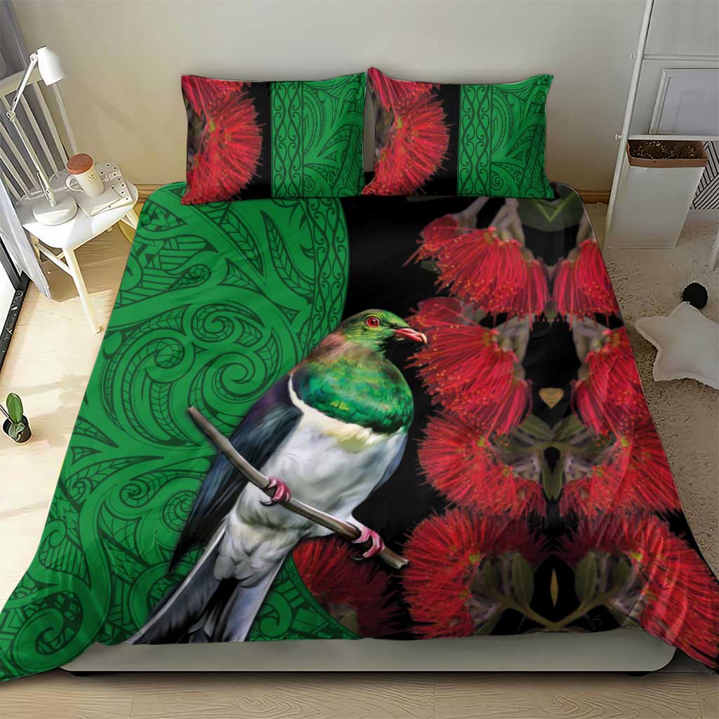 New Zealand Kereru And Pohutukawa Bedding Set Maori Tribal Tattoo LT03 - Polynesian Pride