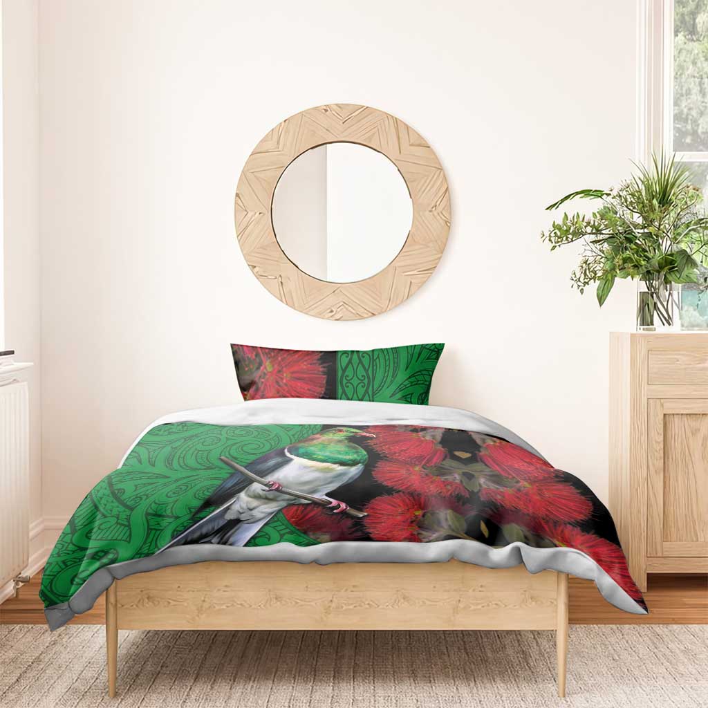 New Zealand Kereru And Pohutukawa Bedding Set Maori Tribal Tattoo LT03 - Polynesian Pride
