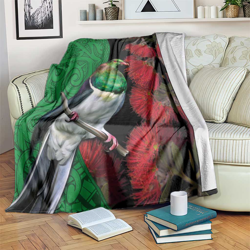 New Zealand Kereru And Pohutukawa Blanket Maori Tribal Tattoo LT03 Black - Polynesian Pride