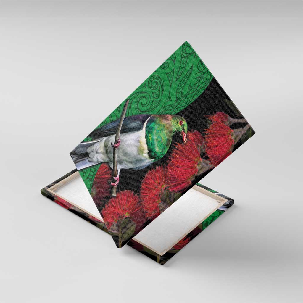 New Zealand Kereru And Pohutukawa Canvas Wall Art Maori Tribal Tattoo LT03 With Frame Black - Polynesian Pride