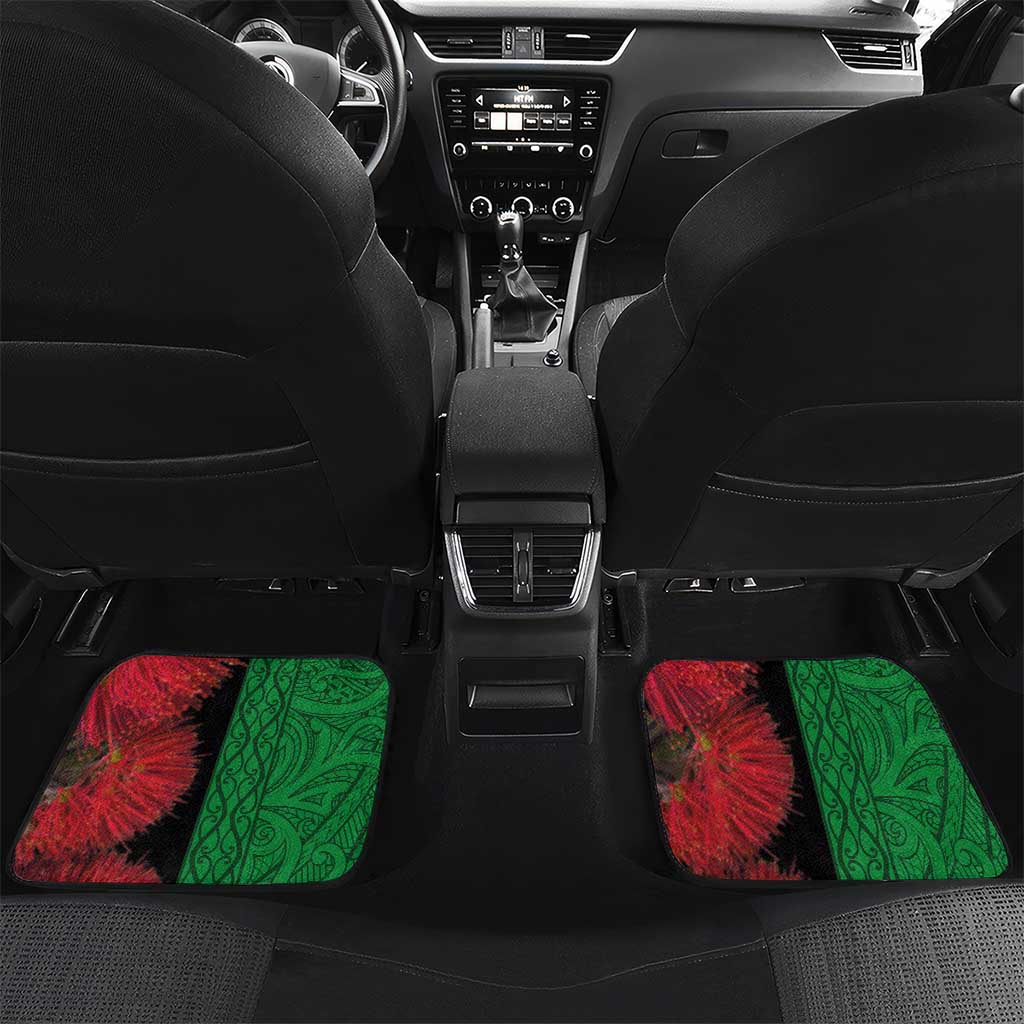 New Zealand Kereru And Pohutukawa Car Mats Maori Tribal Tattoo LT03 Set 2pcs - Back Black - Polynesian Pride