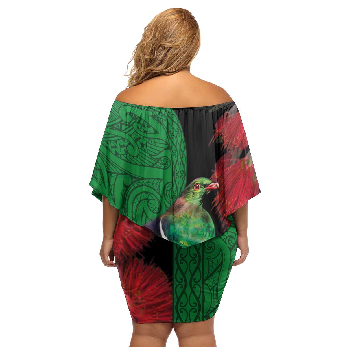 New Zealand Kereru And Pohutukawa Family Matching Off Shoulder Short Dress and Hawaiian Shirt Maori Tribal Tattoo LT03 - Polynesian Pride