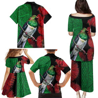 New Zealand Kereru And Pohutukawa Family Matching Puletasi and Hawaiian Shirt Maori Tribal Tattoo LT03 - Polynesian Pride