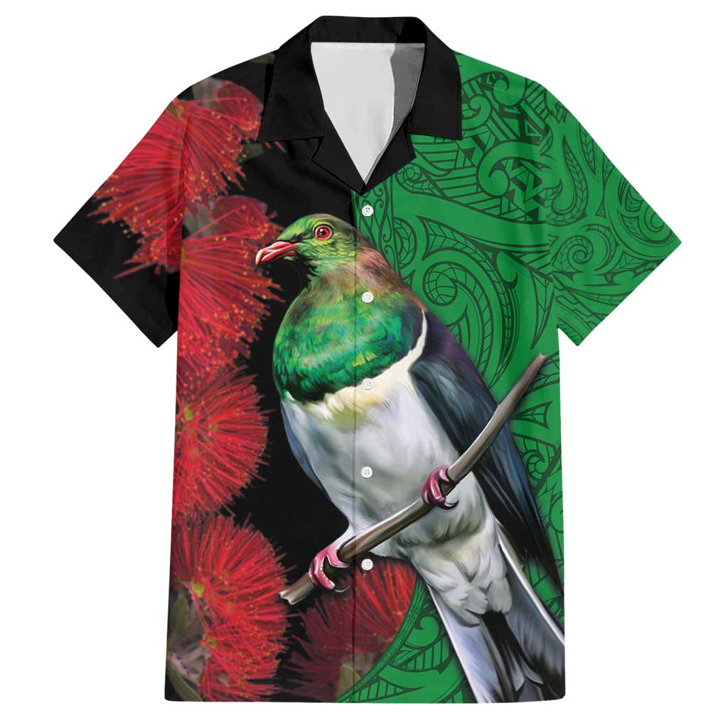 New Zealand Kereru And Pohutukawa Hawaiian Shirt Maori Tribal Tattoo LT03 Black - Polynesian Pride